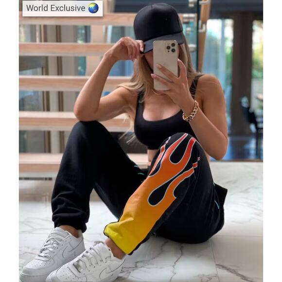 Culture Kings Loiter Track Pants Womens XS Jogger Streetwear Flames Heavyweight - Picture 5 of 16